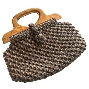 Vintage Bohemian Crochet Carpet Bag Wooden‎ Handle